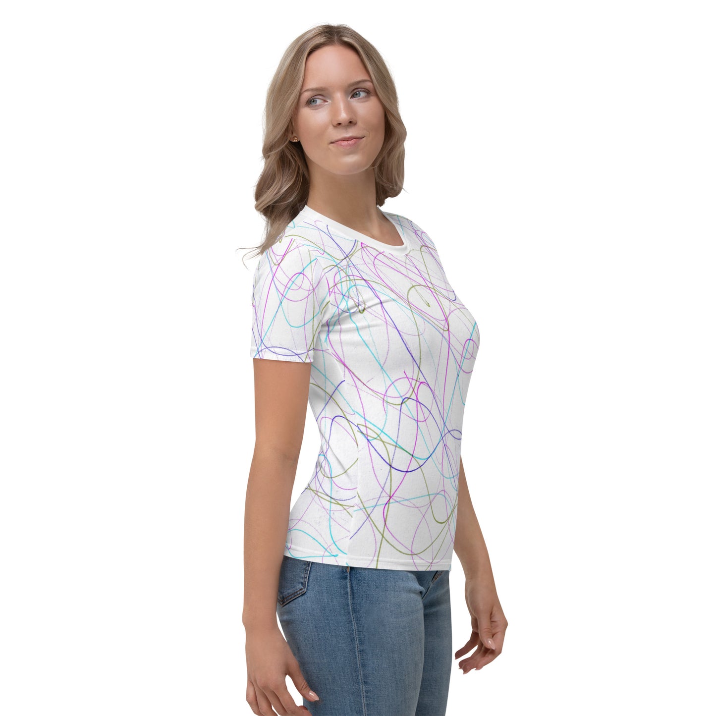Women's Crew Neck T-Shirt With A Print Of Scribble Art 1.1