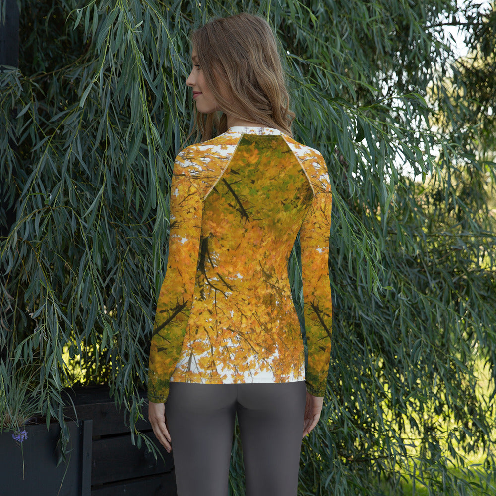 Women's Rash Guard With A Print Of Autumn Leaves Tree 1