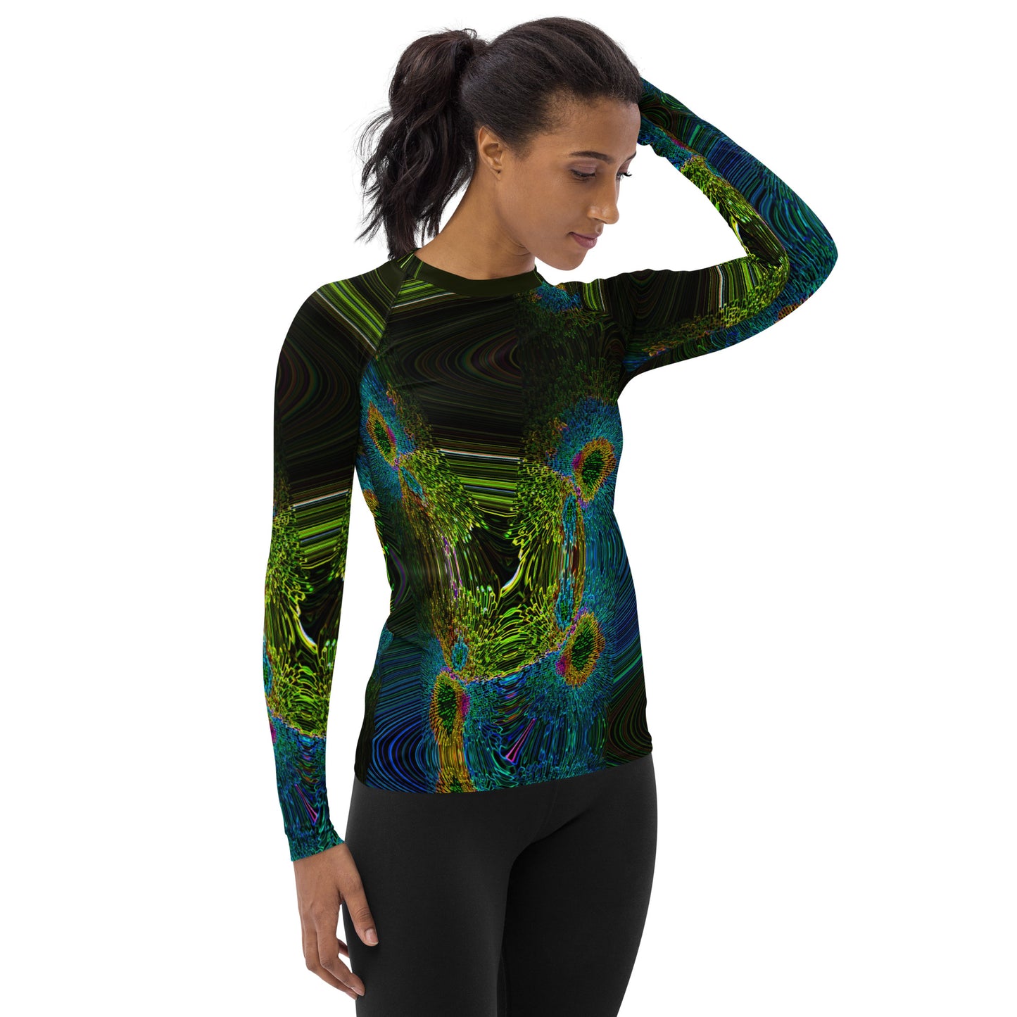 Women's Rash Guard With A Print Of Cosmic Waves 1a1