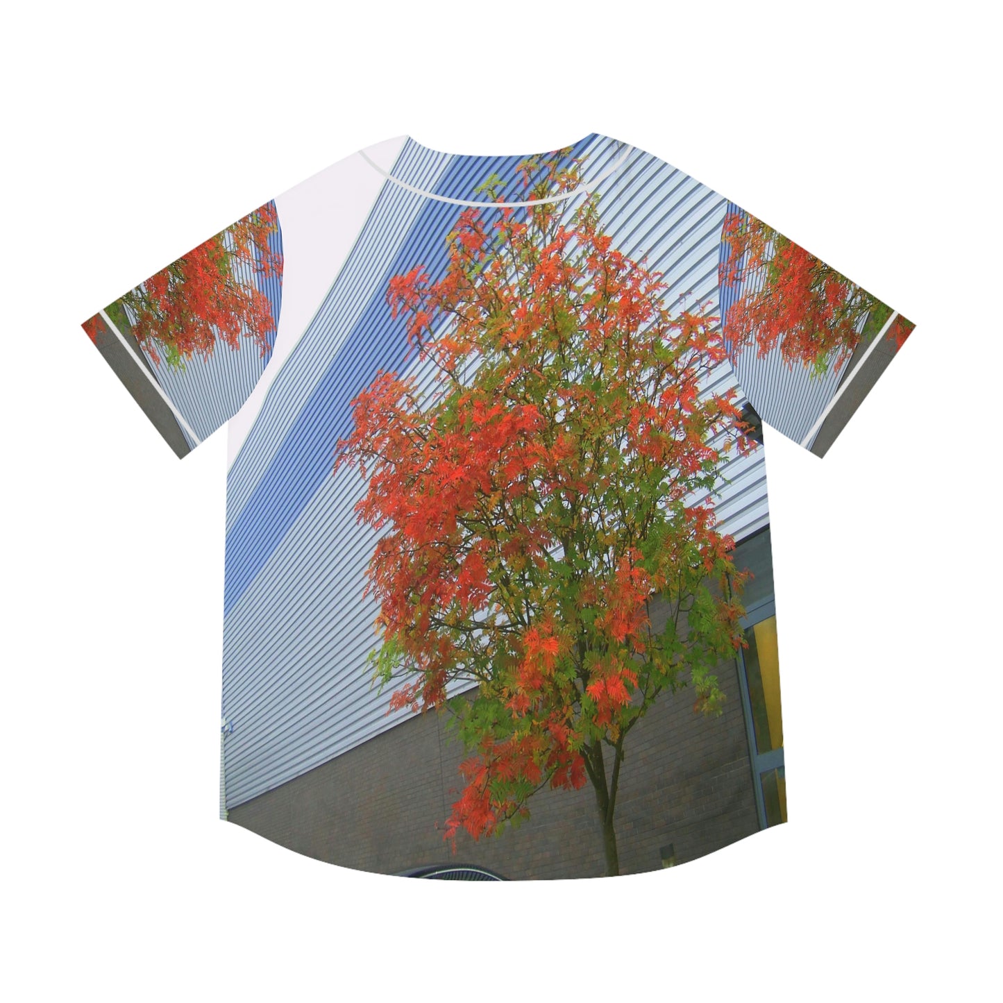 Men's Baseball Jersey With A Print Of Autumn Tree Against Building 1