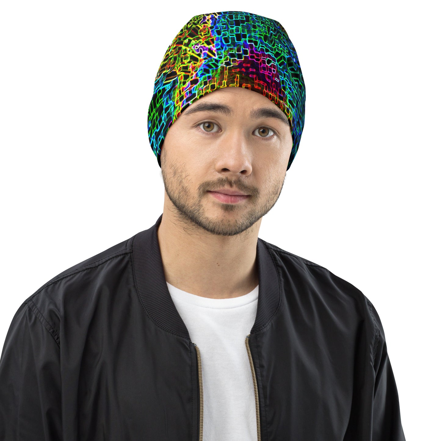 Beanie With A Print Of Zin Crystals 1a1