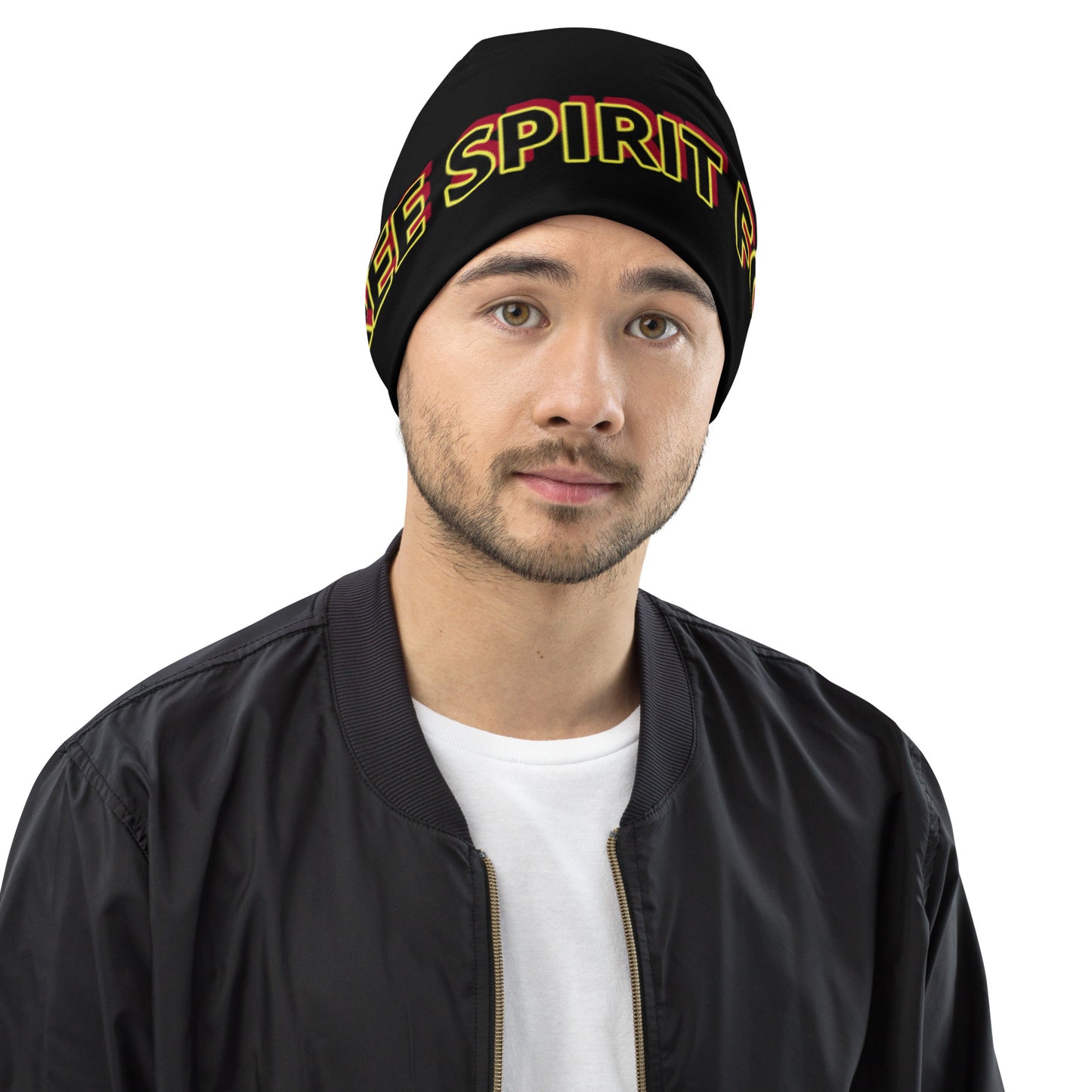 All-Over Print Beanie With A Text THE FREE SPIRIT FOREVER