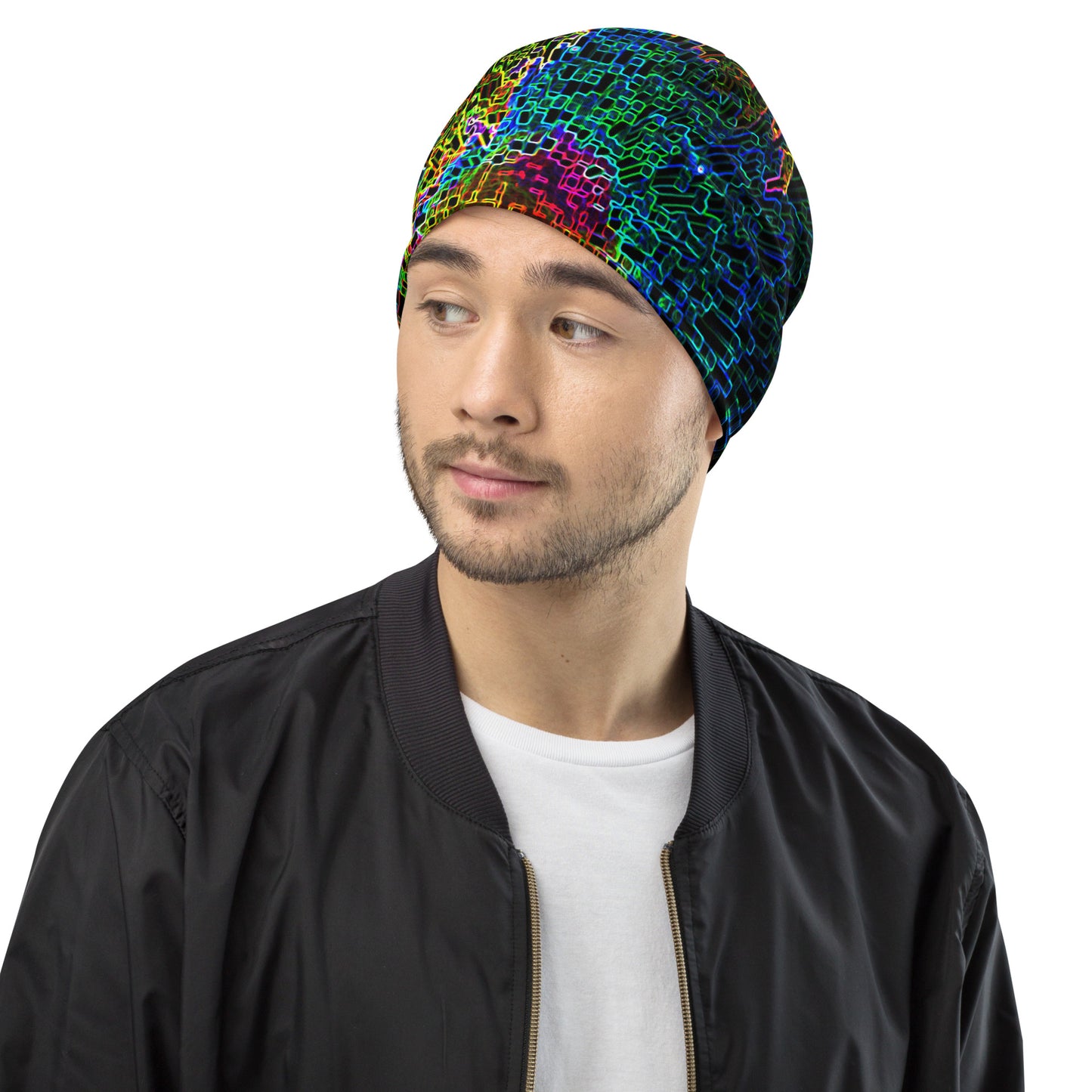 Beanie With A Print Of Zin Crystals 1a1