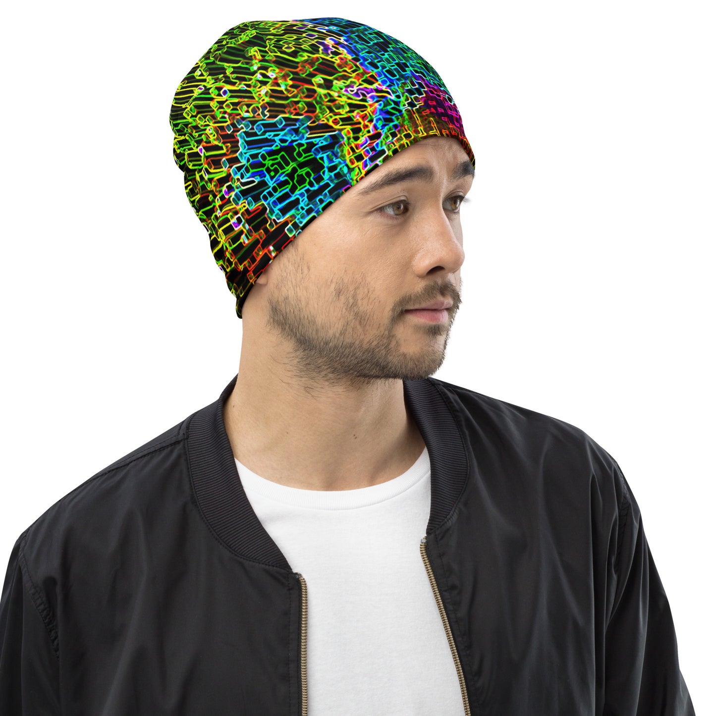 Beanie With A Print Of Zin Crystals 1a1