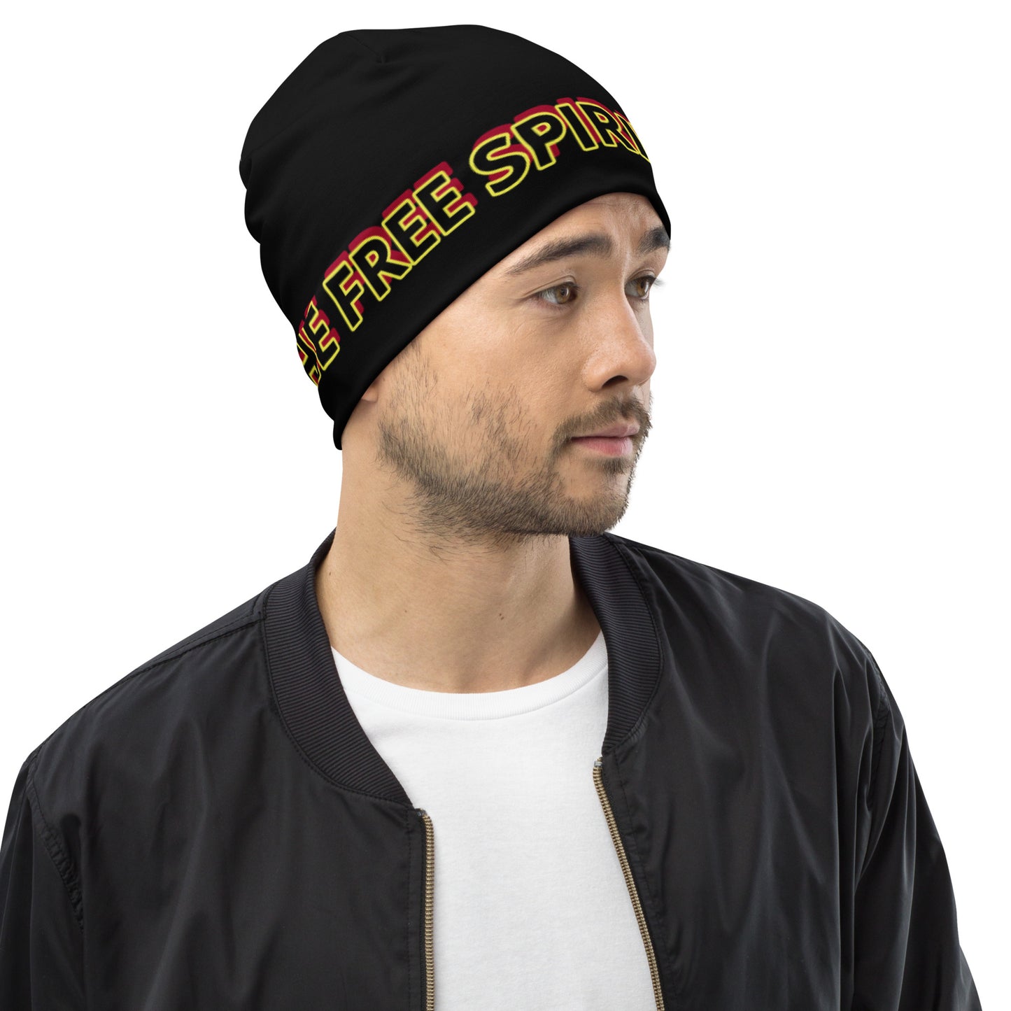 All-Over Print Beanie With A Text THE FREE SPIRIT FOREVER