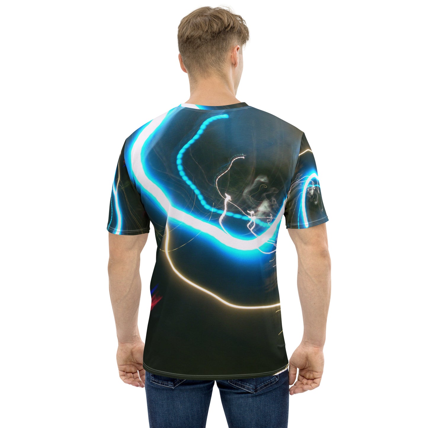 Men's Crew Neck T-Shirt With A Print Of Light Trail 878a1