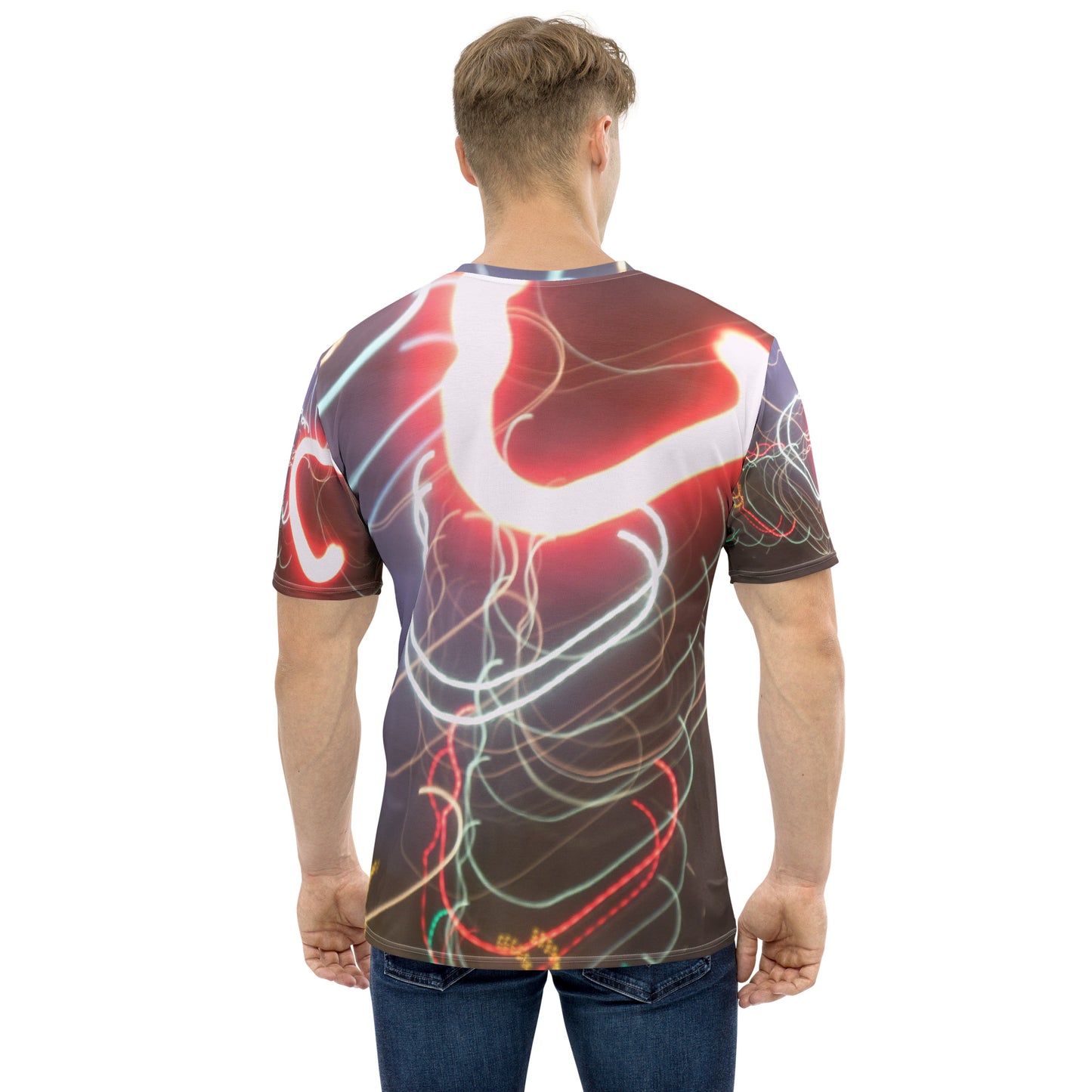 Men's Crew Neck T-Shirt With A Print Of Light Trail 1404a1