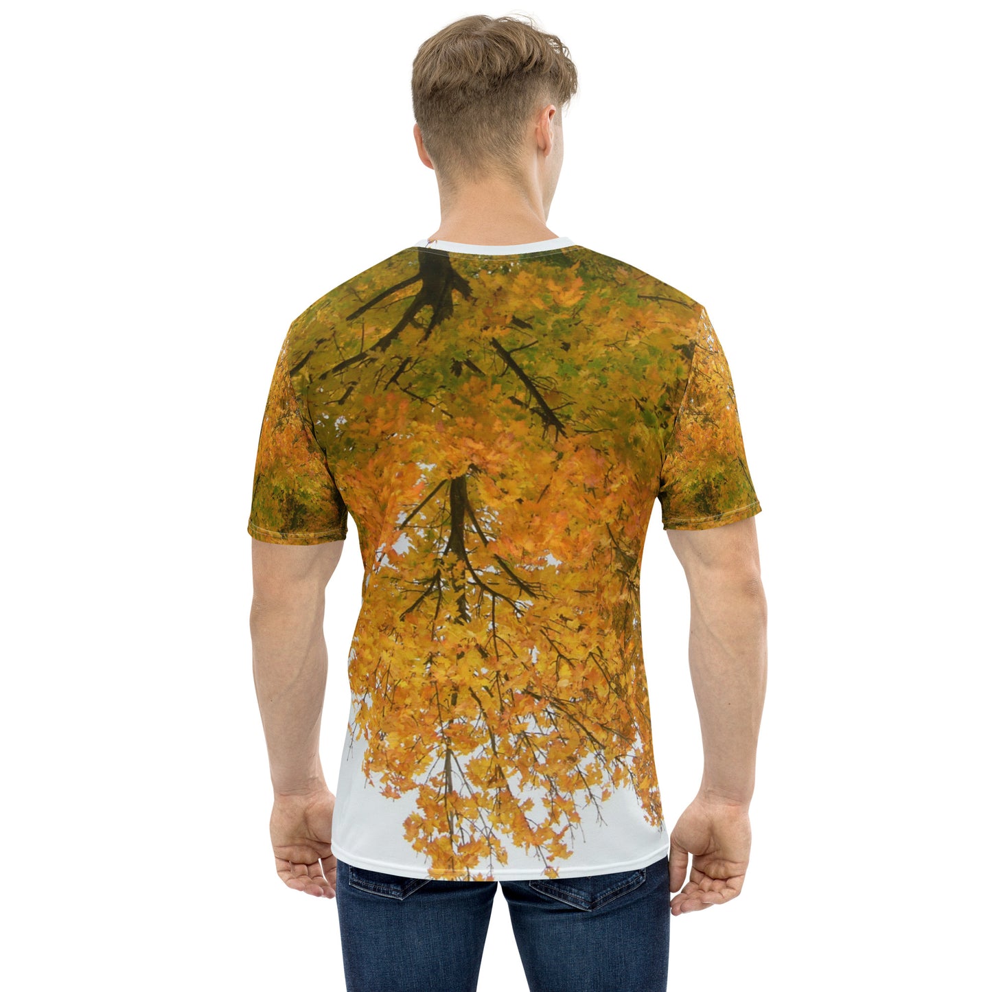 Men's Crew Neck T-Shirt With A Print Of Autumn Leaves Tree 1