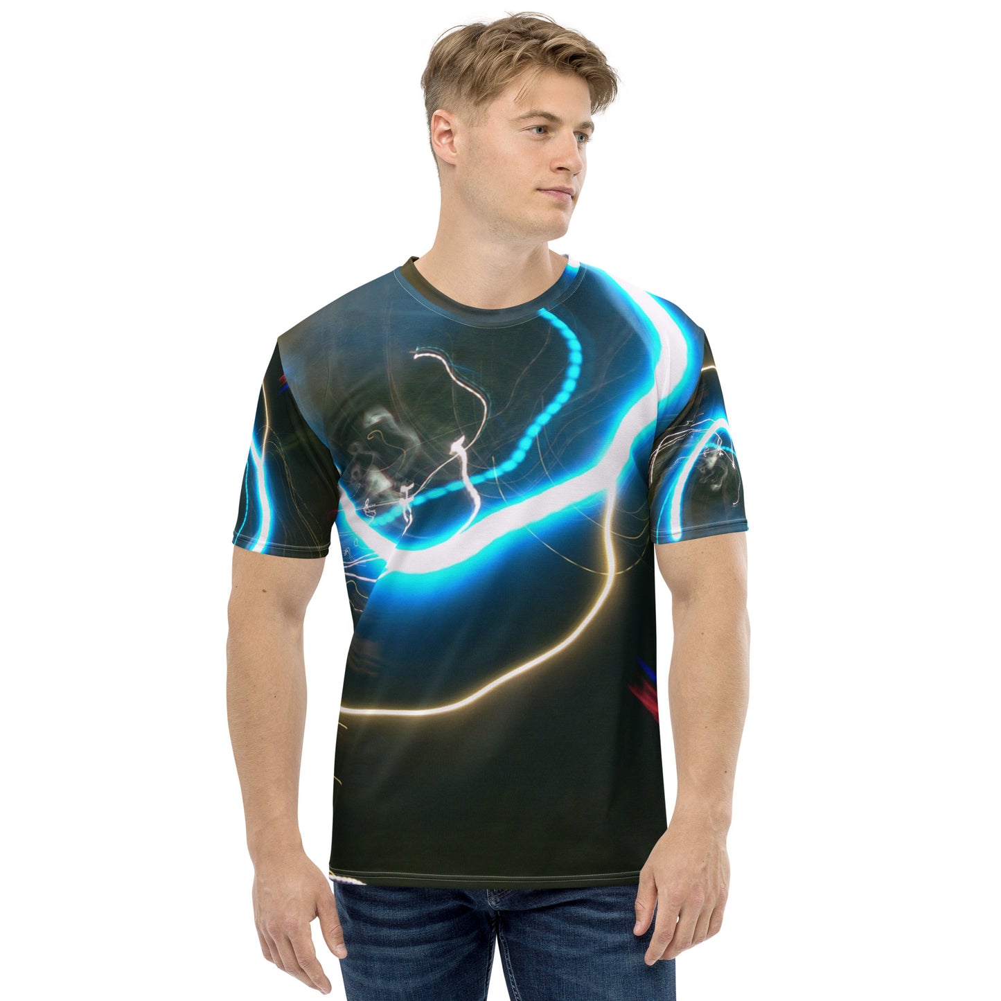 Men's Crew Neck T-Shirt With A Print Of Light Trail 878a1