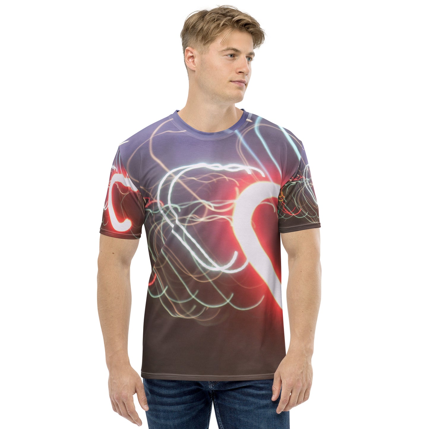 Men's Crew Neck T-Shirt With A Print Of Light Trail 1404a1