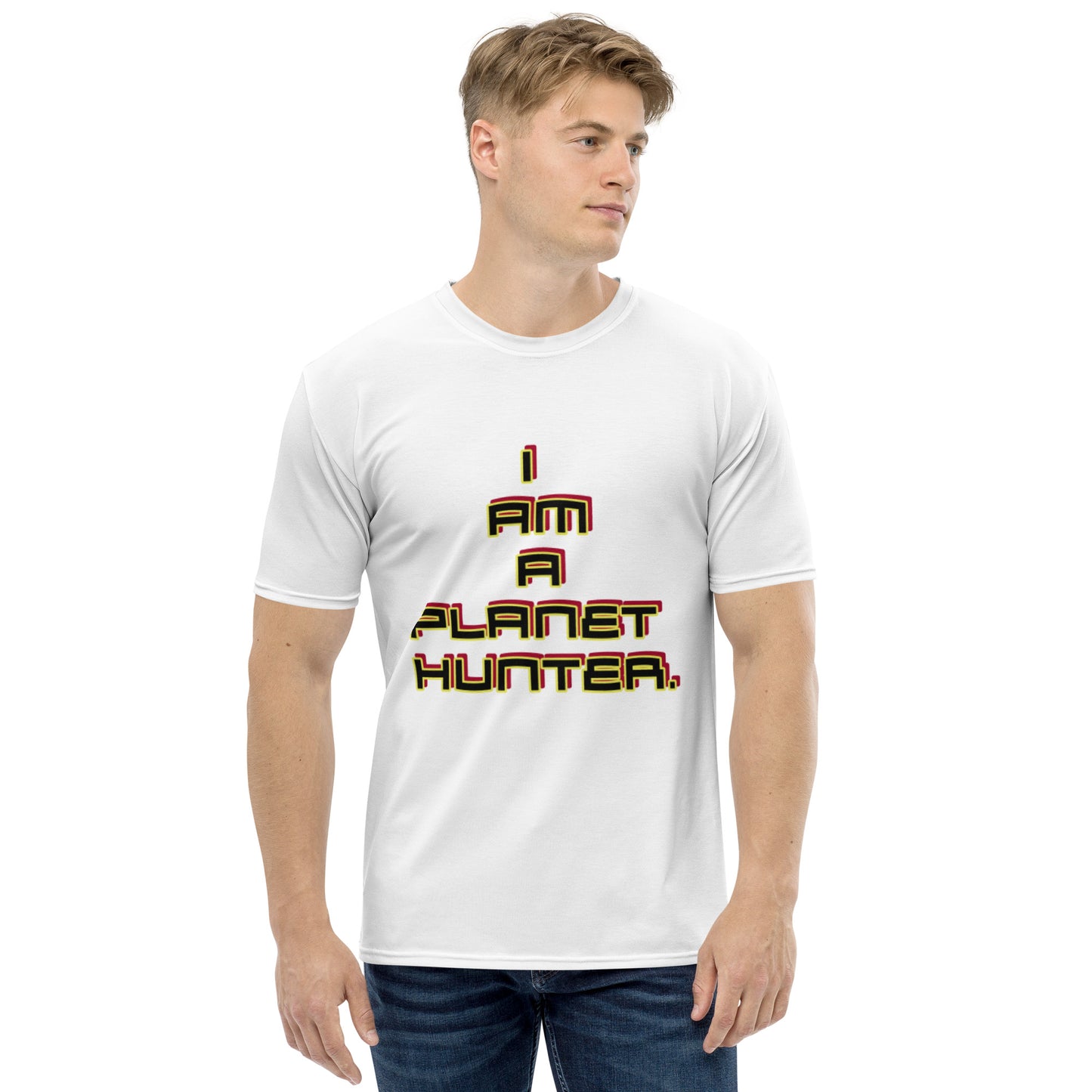 Men's Crew Neck T-Shirt With A Text And Image I Am A Planet Hunter.