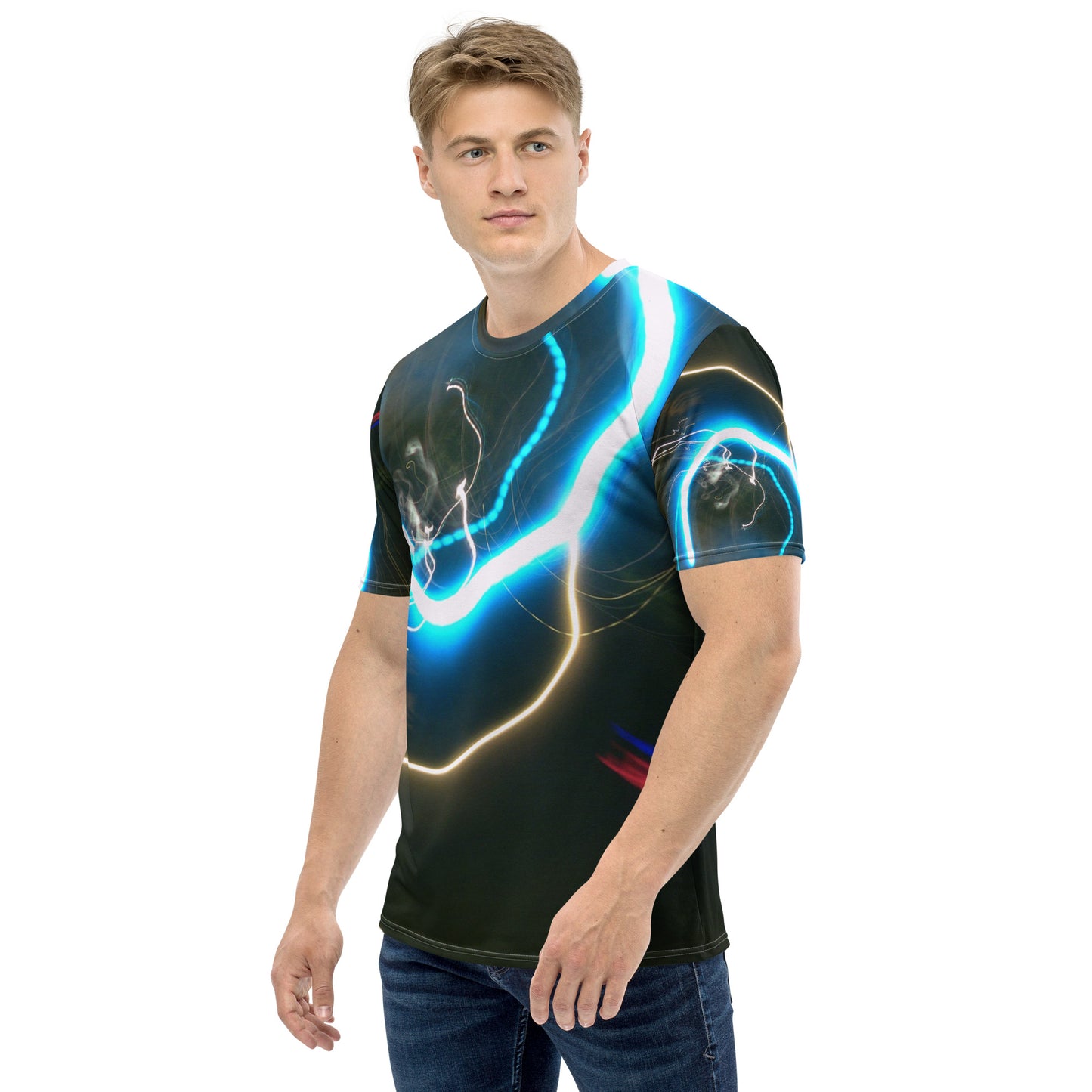 Men's Crew Neck T-Shirt With A Print Of Light Trail 878a1