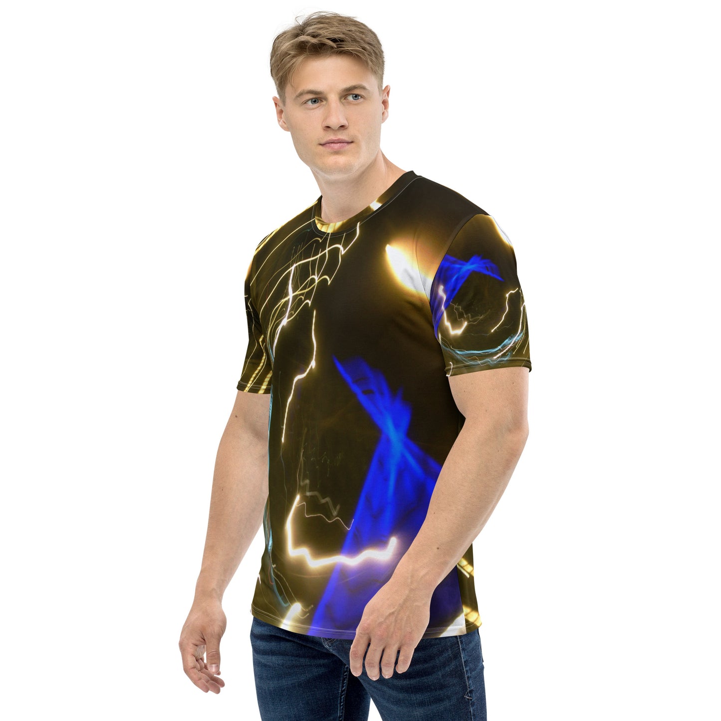 Men's Crew Neck T-Shirt With A Print Of Light Trail 772a1