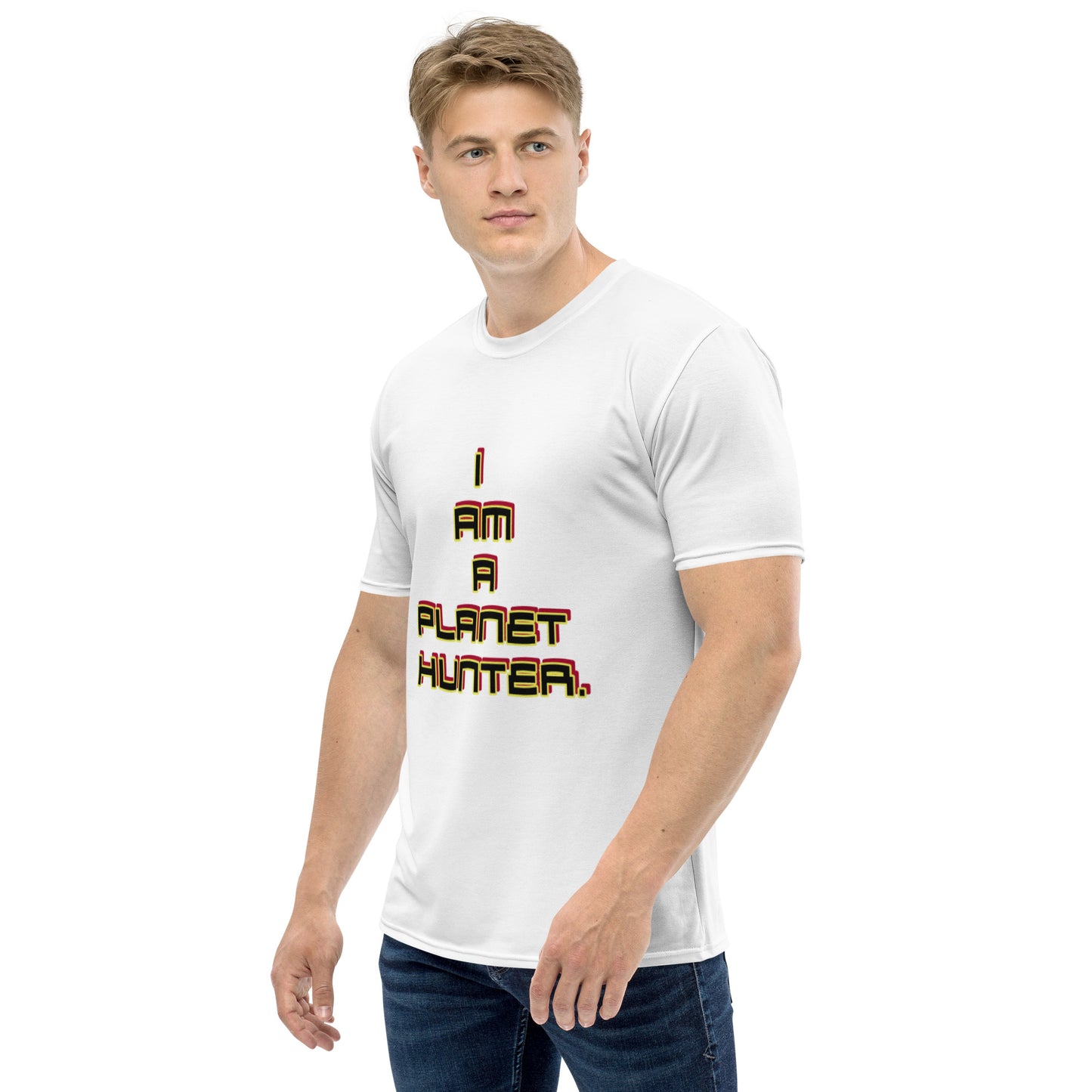 Men's Crew Neck T-Shirt With A Text And Image I Am A Planet Hunter.