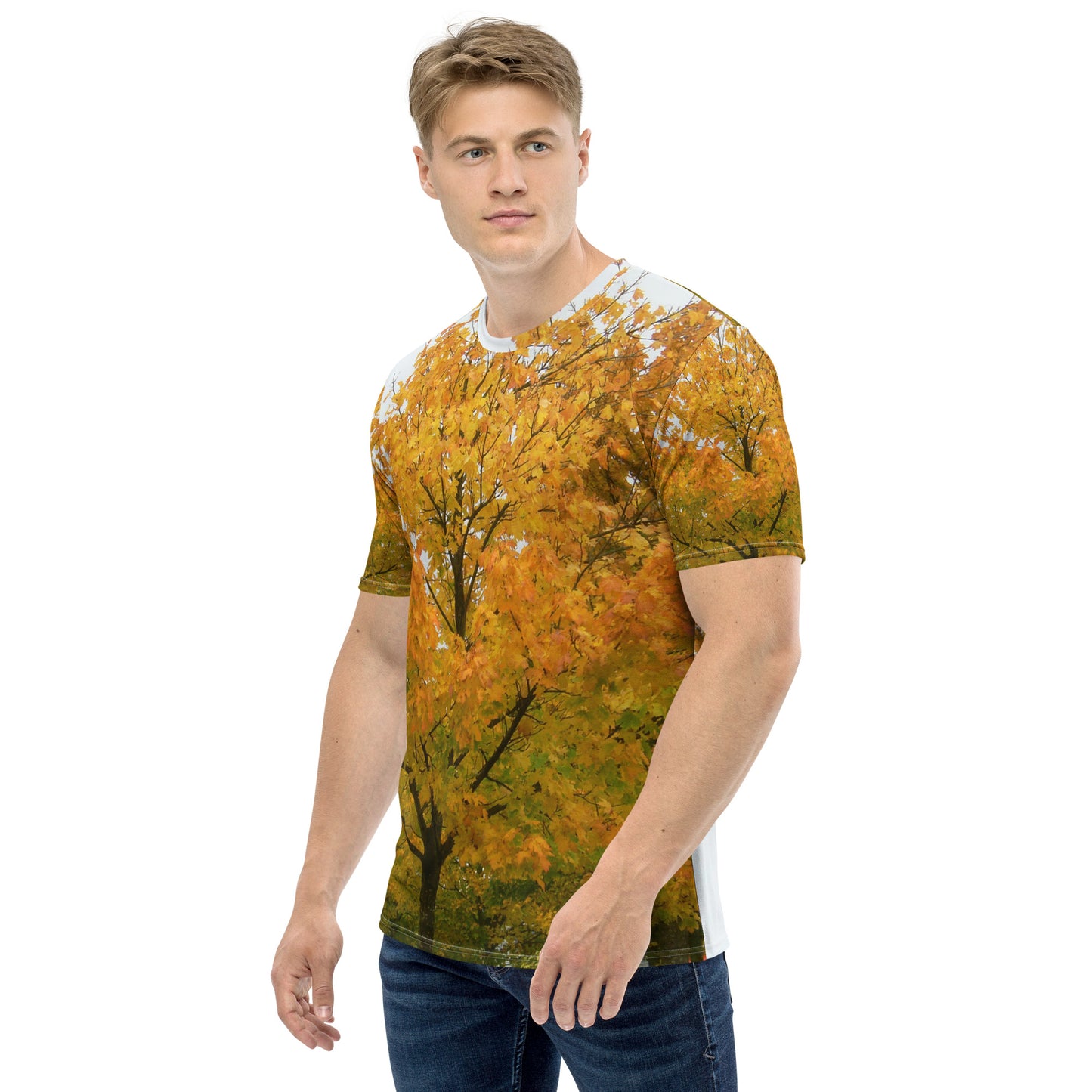 Men's Crew Neck T-Shirt With A Print Of Autumn Leaves Tree 1