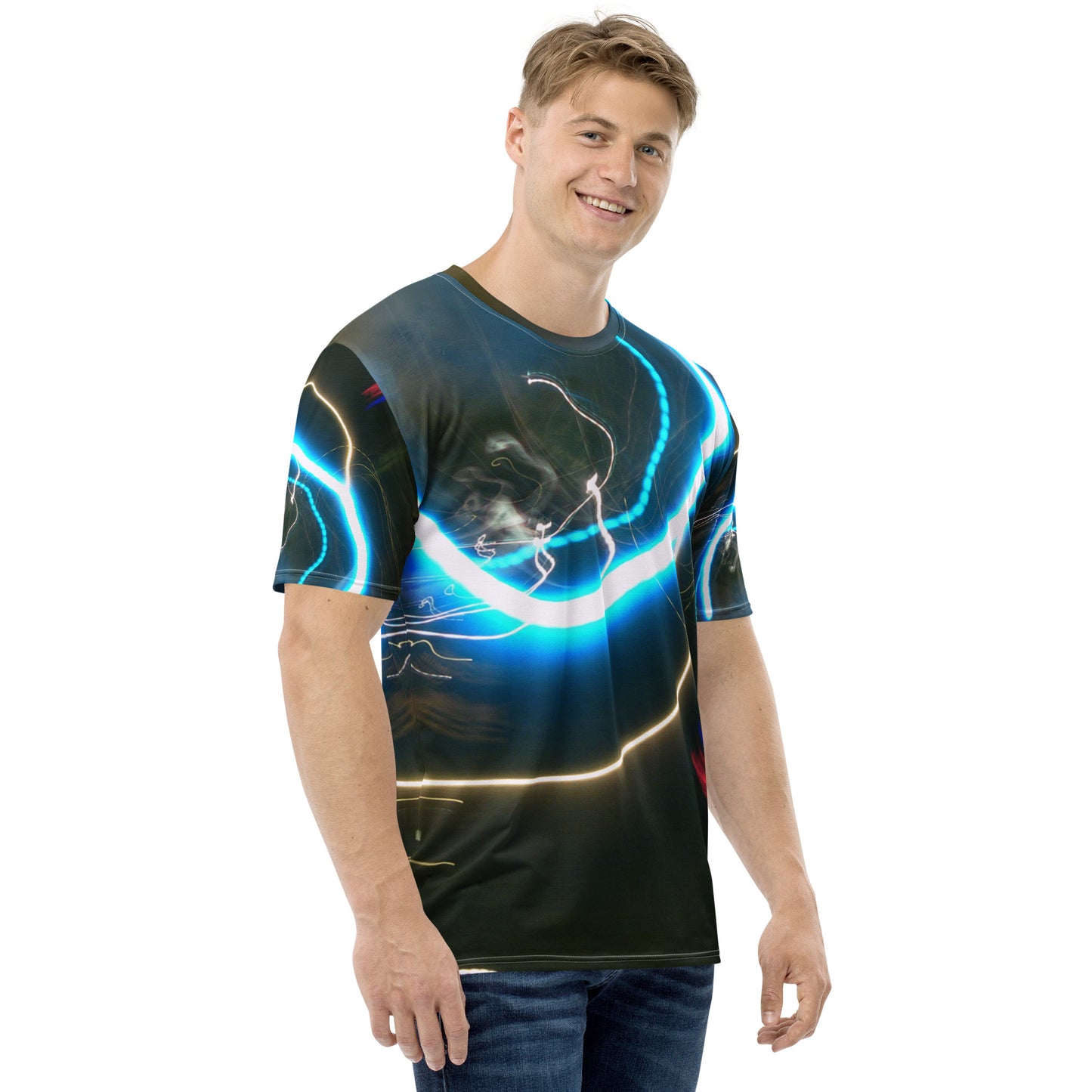 Men's Crew Neck T-Shirt With A Print Of Light Trail 878a1