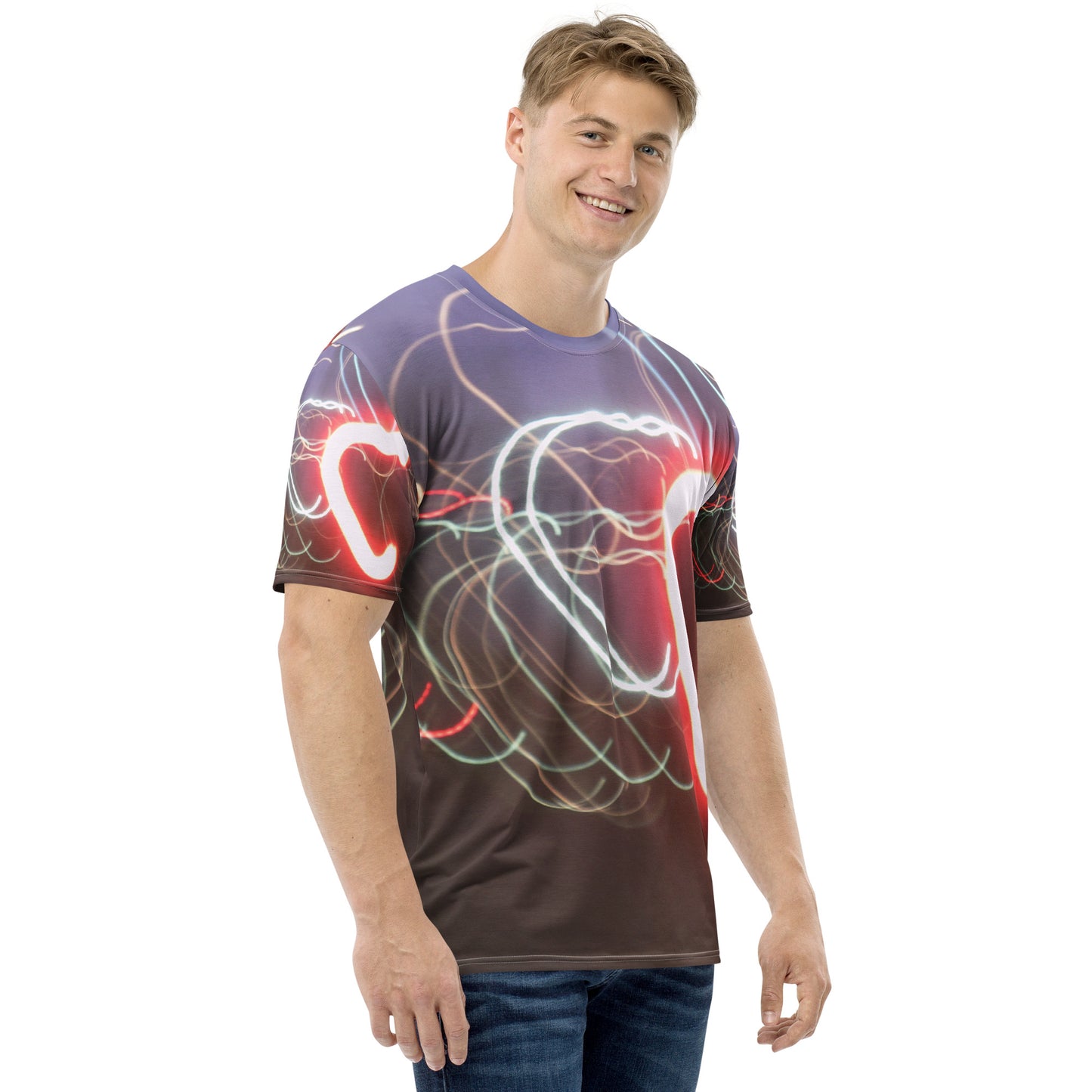 Men's Crew Neck T-Shirt With A Print Of Light Trail 1404a1