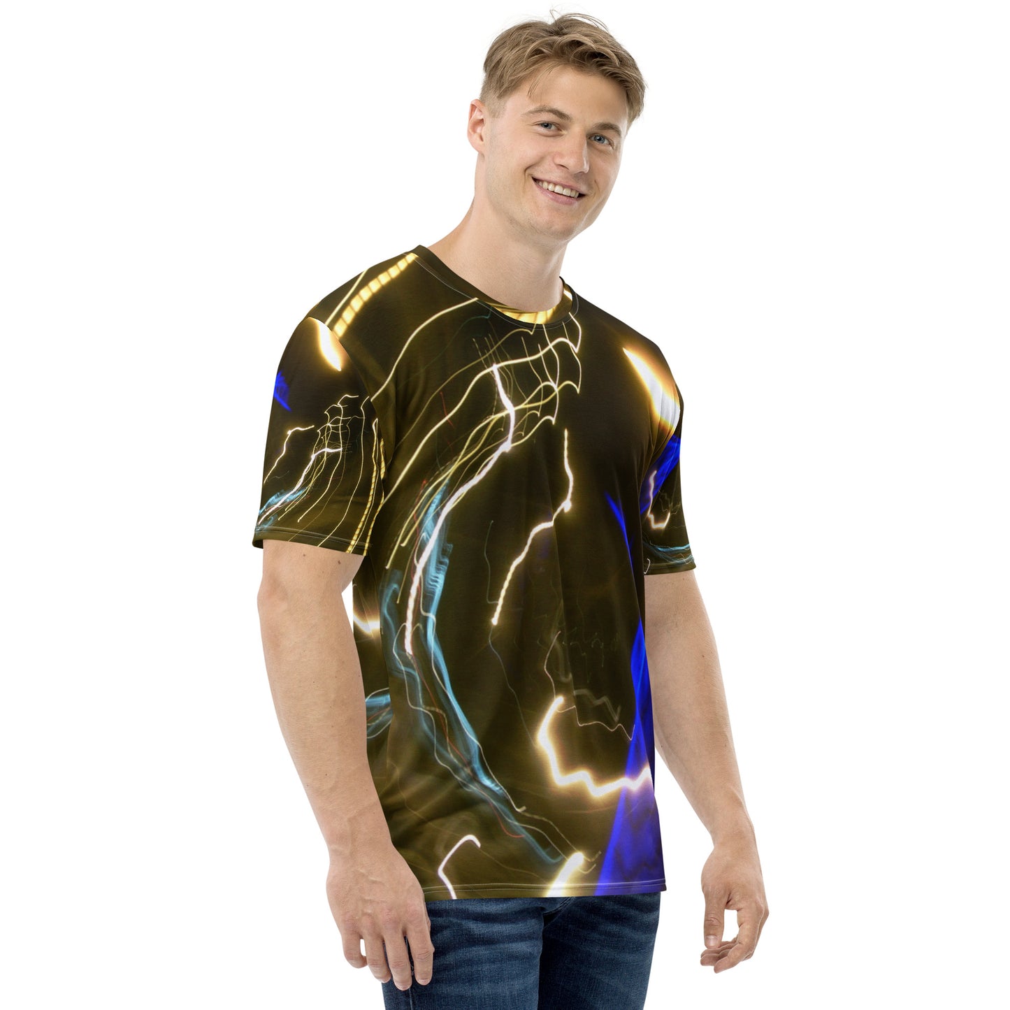 Men's Crew Neck T-Shirt With A Print Of Light Trail 772a1