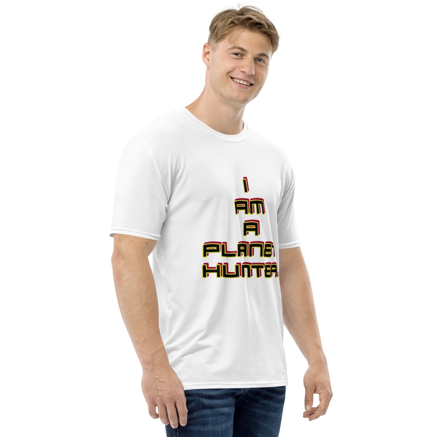 Men's Crew Neck T-Shirt With A Text And Image I Am A Planet Hunter.