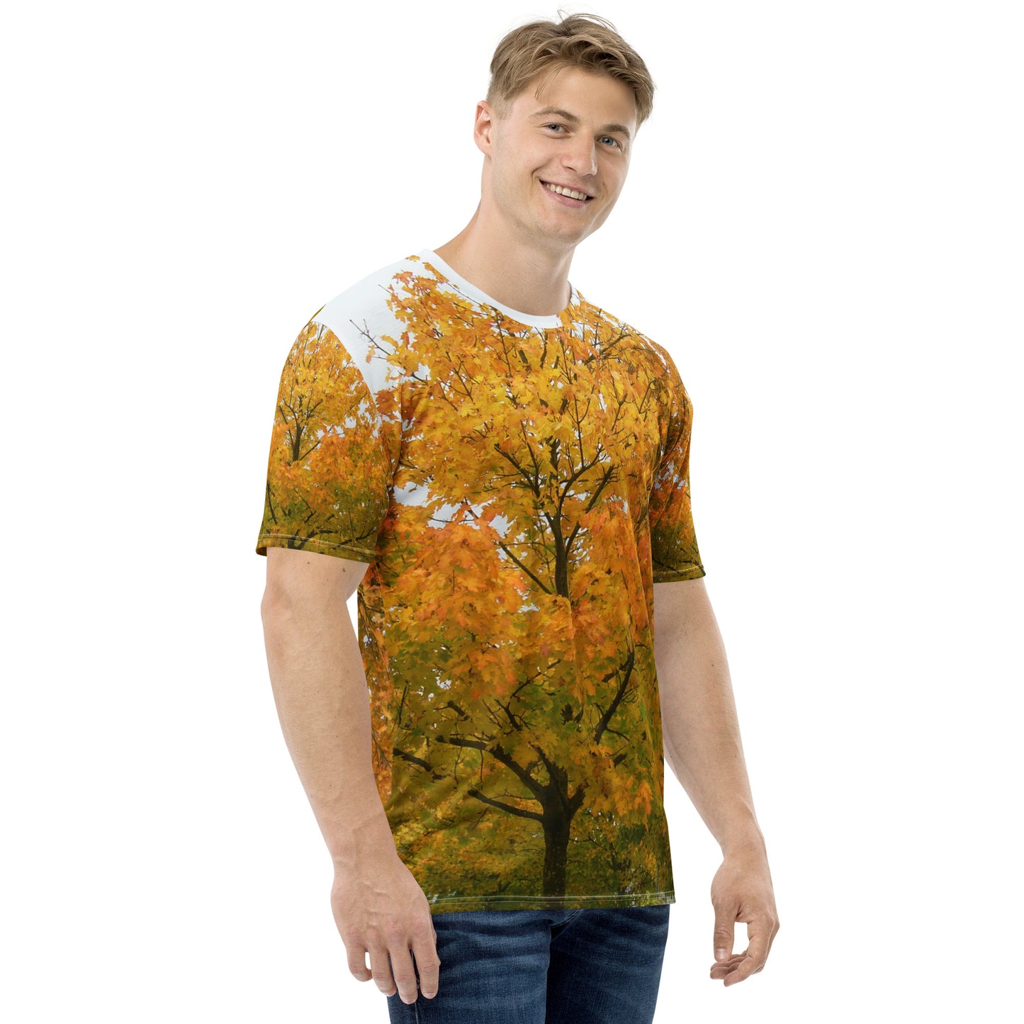 Men's Crew Neck T-Shirt With A Print Of Autumn Leaves Tree 1