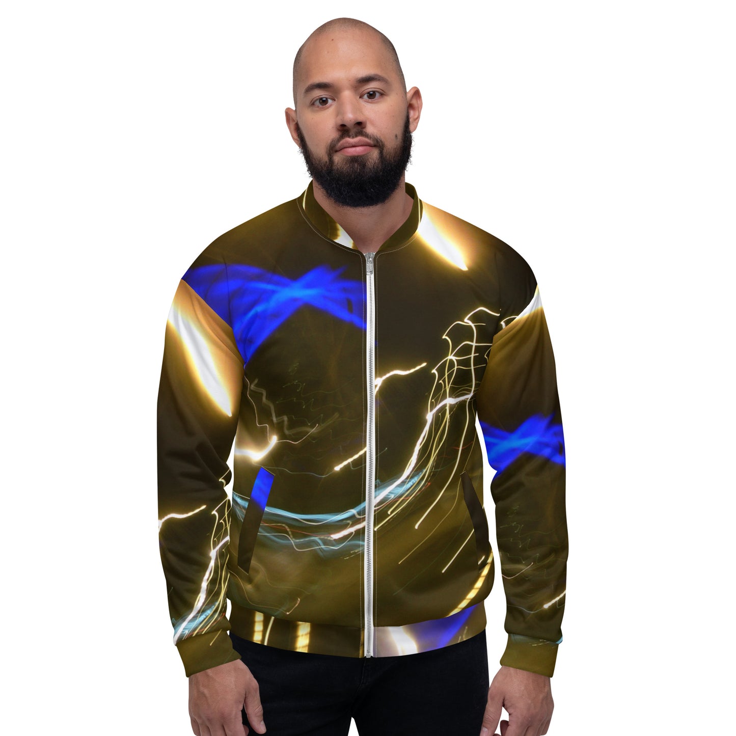 Unisex Bomber Jacket With A Print Of Light Trail 772a1