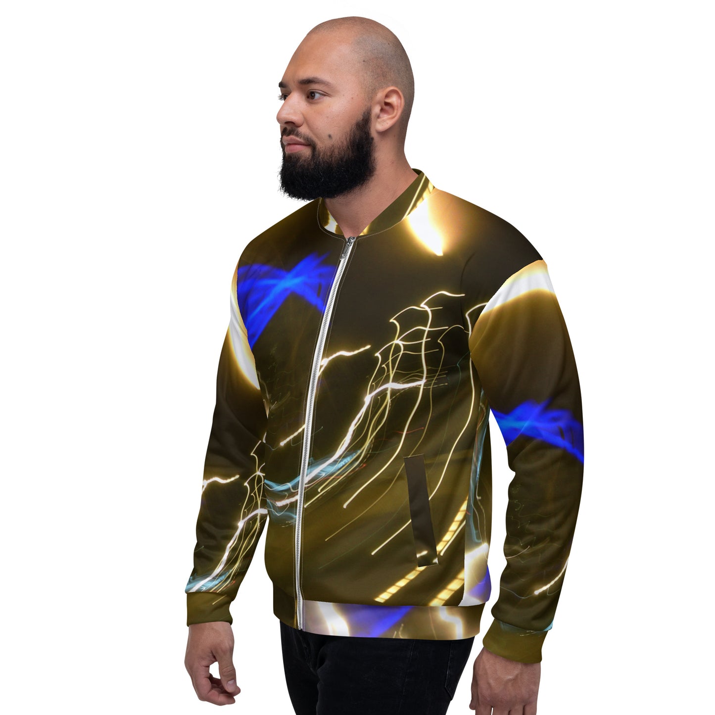 Unisex Bomber Jacket With A Print Of Light Trail 772a1