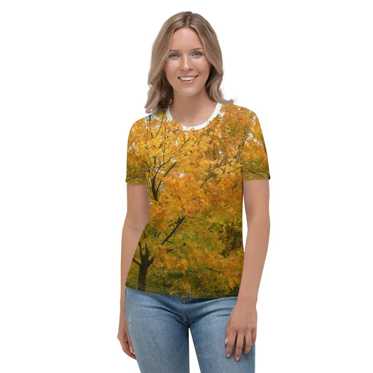 Women's Crew Neck T-Shirt With A Print Of Autumn Leaves Tree 1