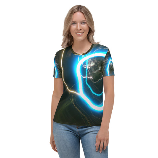 Women's Crew Neck T-Shirt With A Print Of Light Trail 878a1