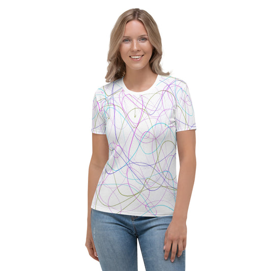 Women's Crew Neck T-Shirt With A Print Of Scribble Art 1.1