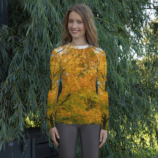 Women's Rash Guard With A Print Of Autumn Leaves Tree 1