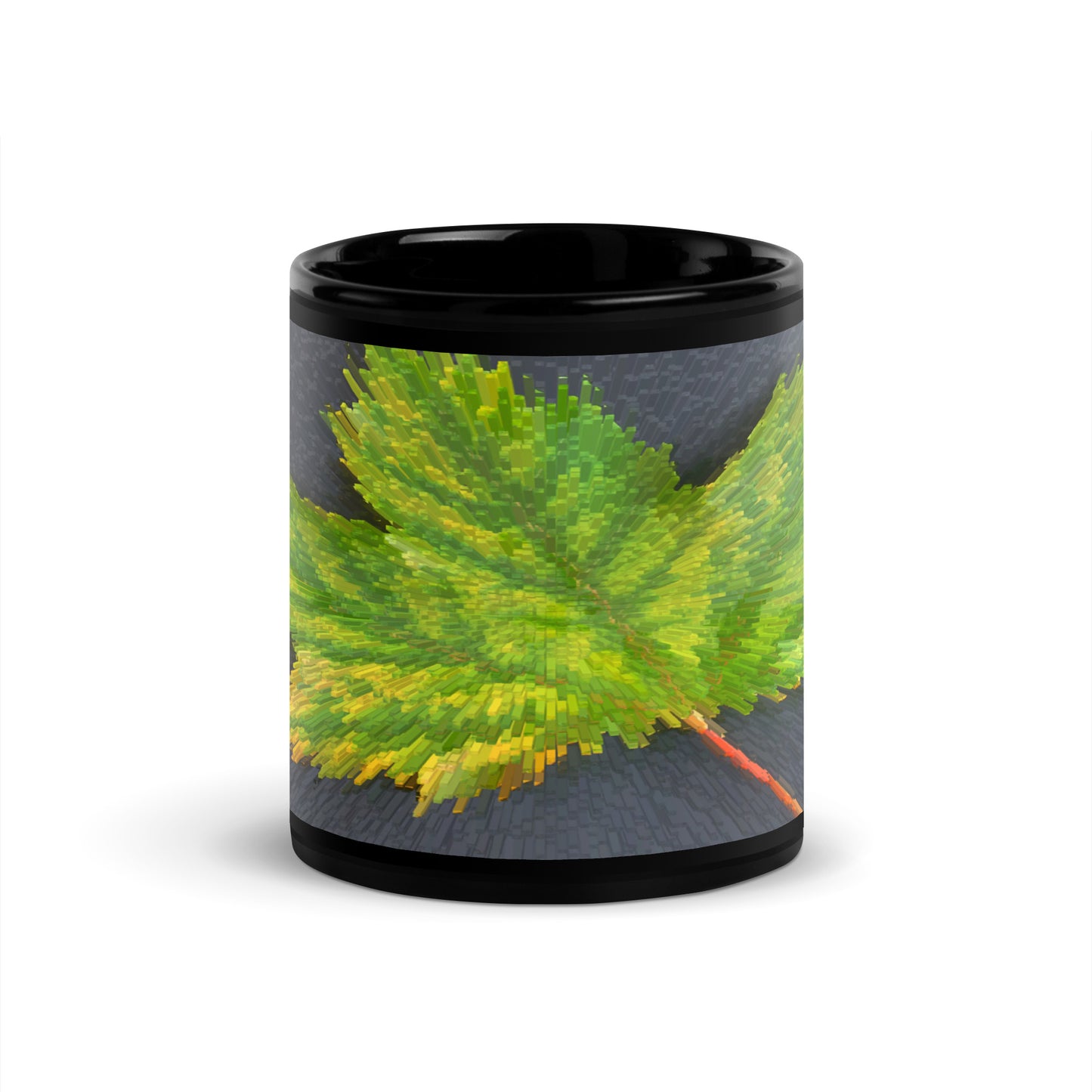 Black Glossy Mug With Print Of Spiky Leaf 1.1