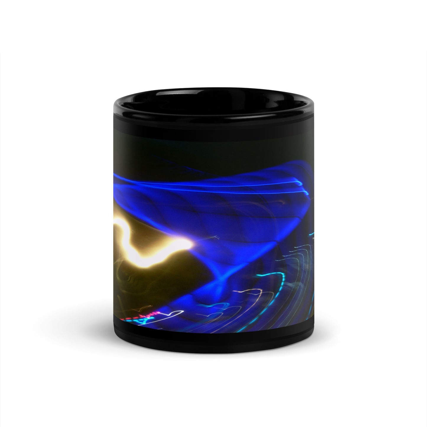 Black Glossy Mug With A Print Of Light Trail 799a