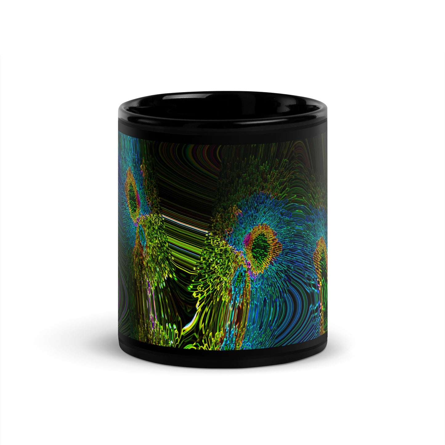 Black Glossy Mug With A Print Of Cosmic Waves 1a1