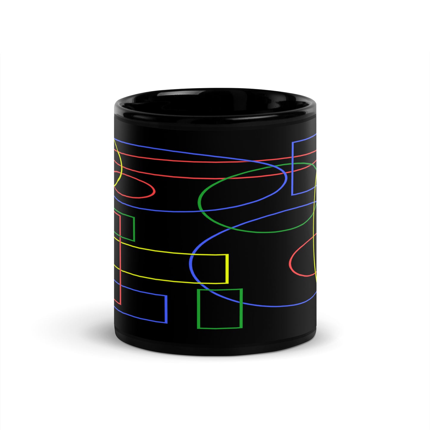 Black Glossy Mug With A Print Of Geometric Shapes 1.1