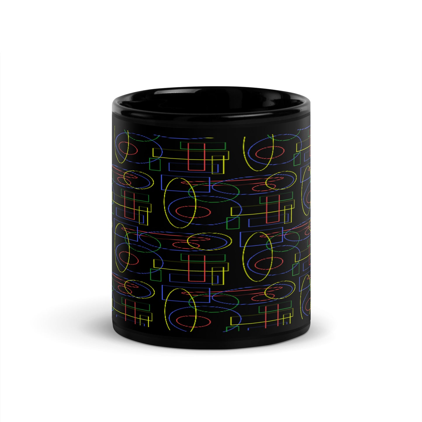 Black Glossy Mug With A Print Of Geometric Shapes 1.1 Tiles