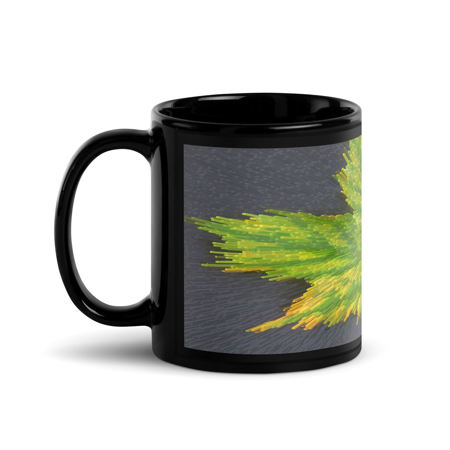 Black Glossy Mug With Print Of Spiky Leaf 1.1