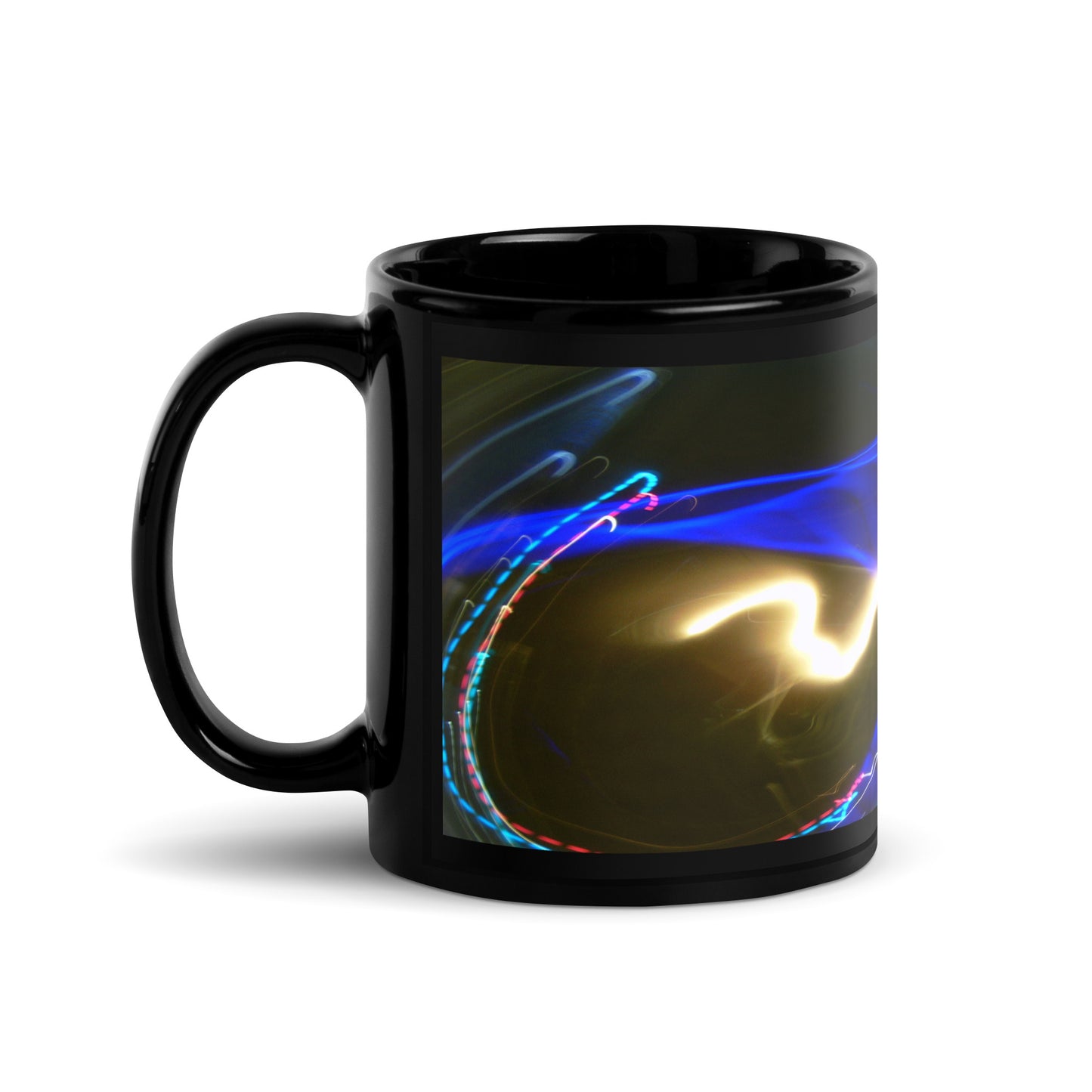 Black Glossy Mug With A Print Of Light Trail 799a