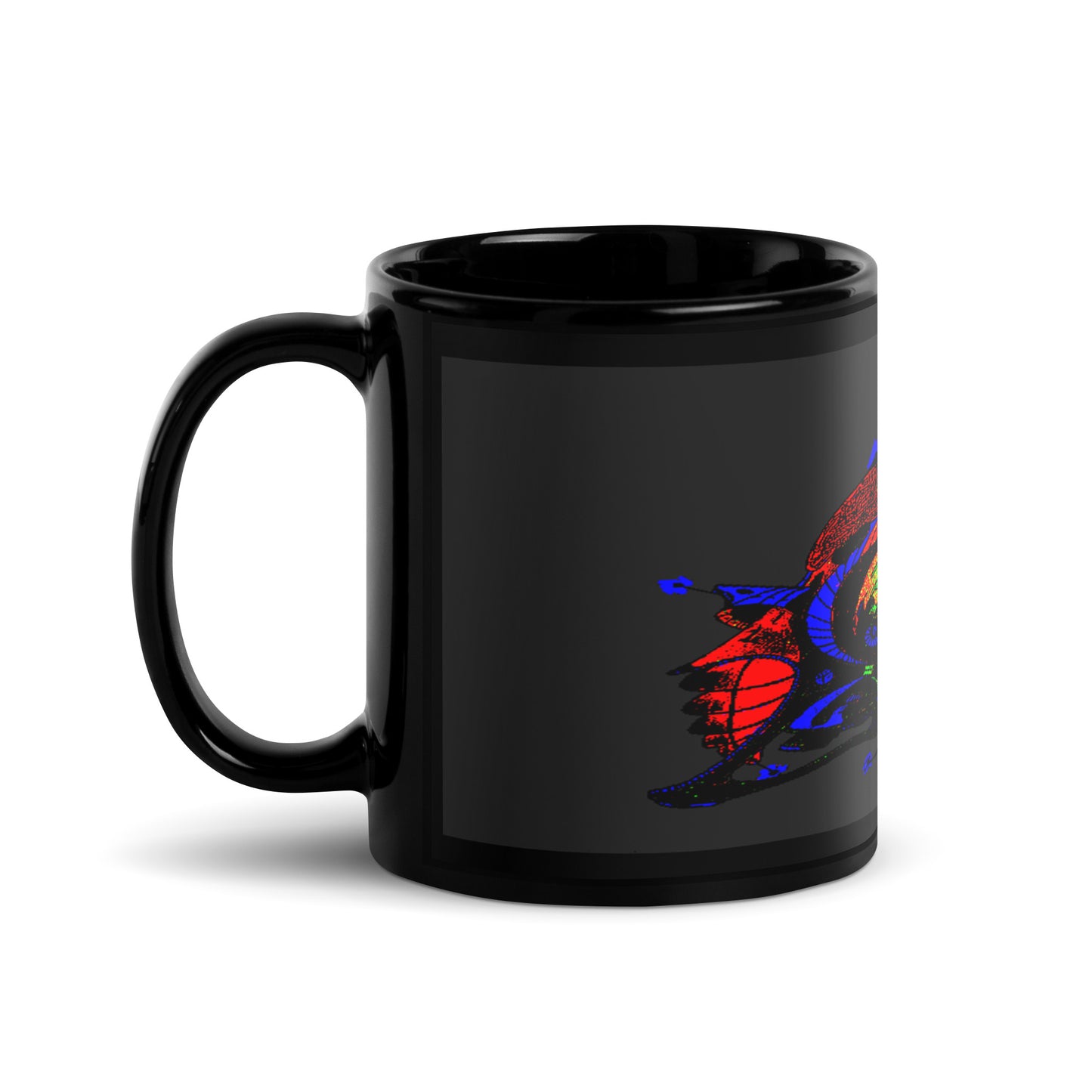 Black Glossy Mug With A Print Of Concept Spaceship 16.4