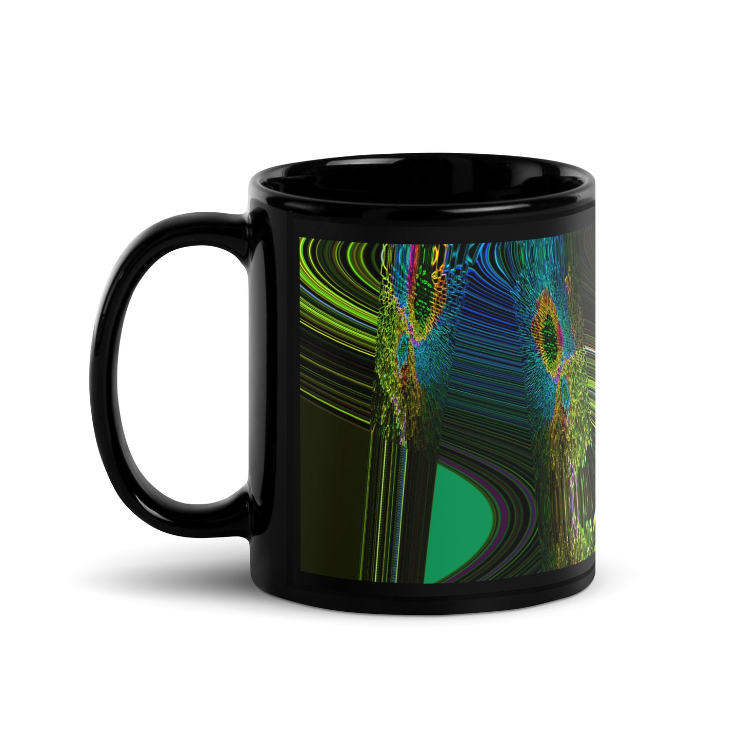 Black Glossy Mug With A Print Of Cosmic Waves 1a1