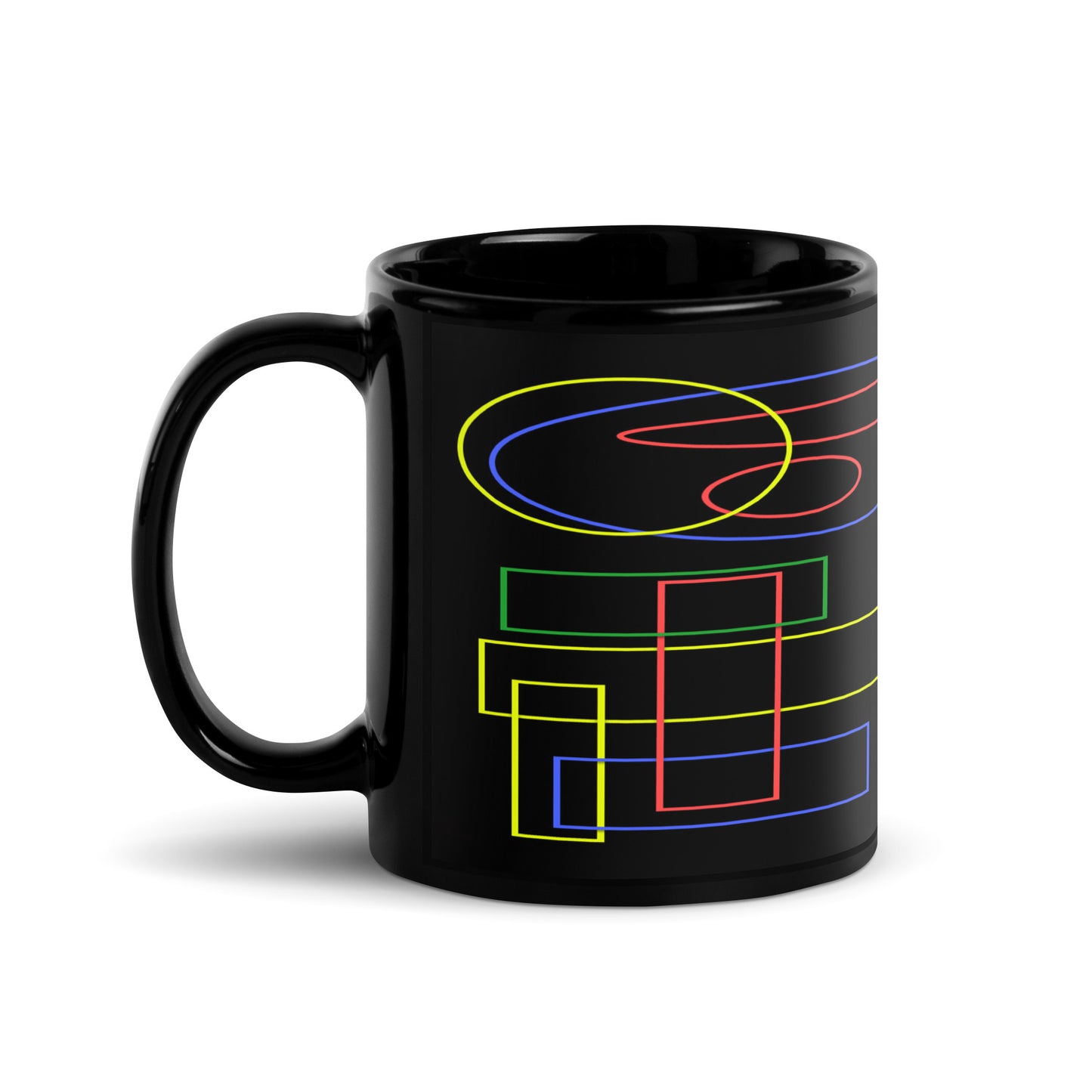 Black Glossy Mug With A Print Of Geometric Shapes 1.1