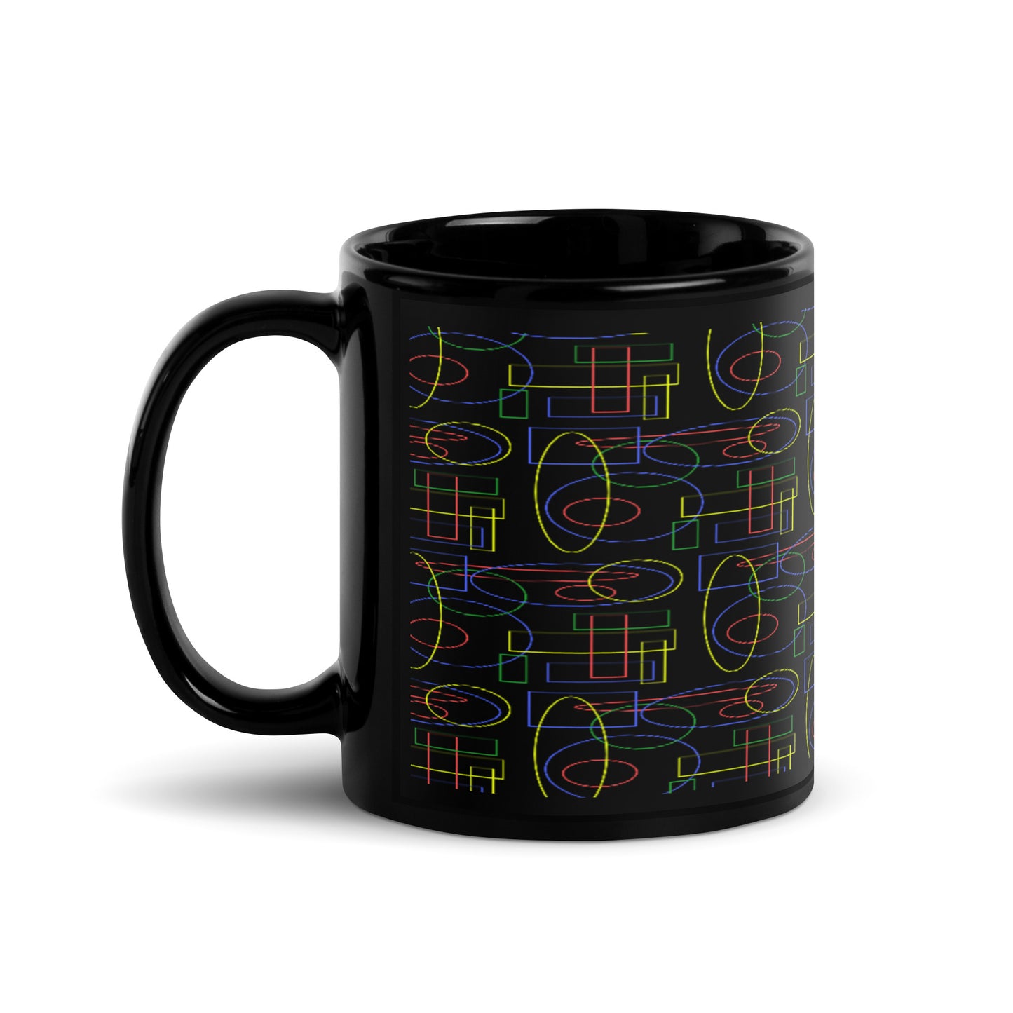 Black Glossy Mug With A Print Of Geometric Shapes 1.1 Tiles