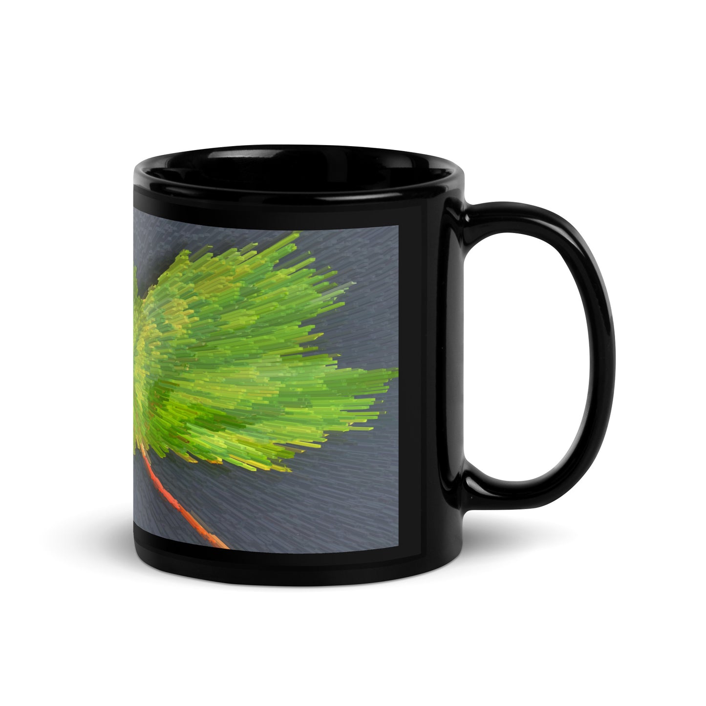 Black Glossy Mug With Print Of Spiky Leaf 1.1