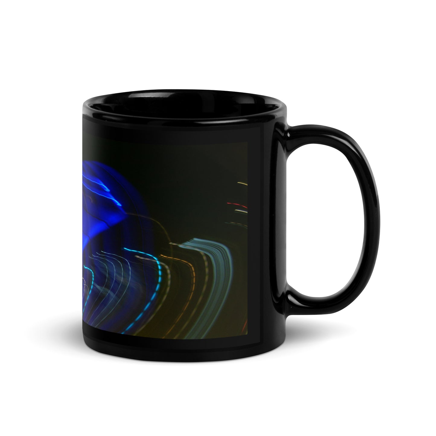 Black Glossy Mug With A Print Of Light Trail 799a