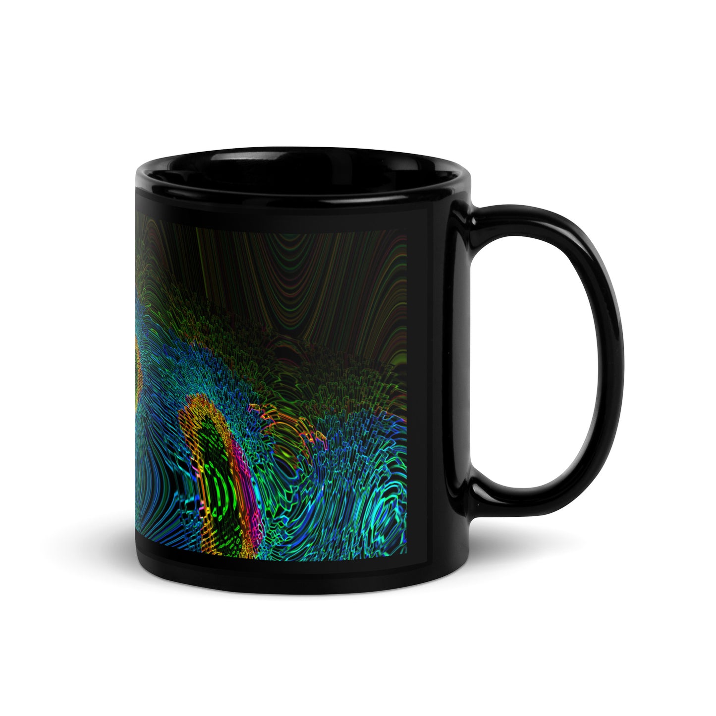 Black Glossy Mug With A Print Of Cosmic Waves 1a1