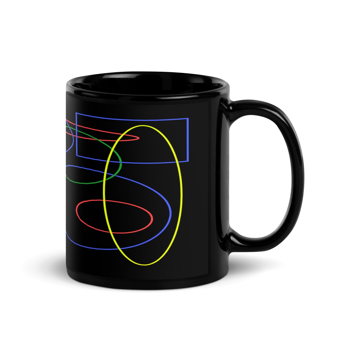 Black Glossy Mug With A Print Of Geometric Shapes 1.1