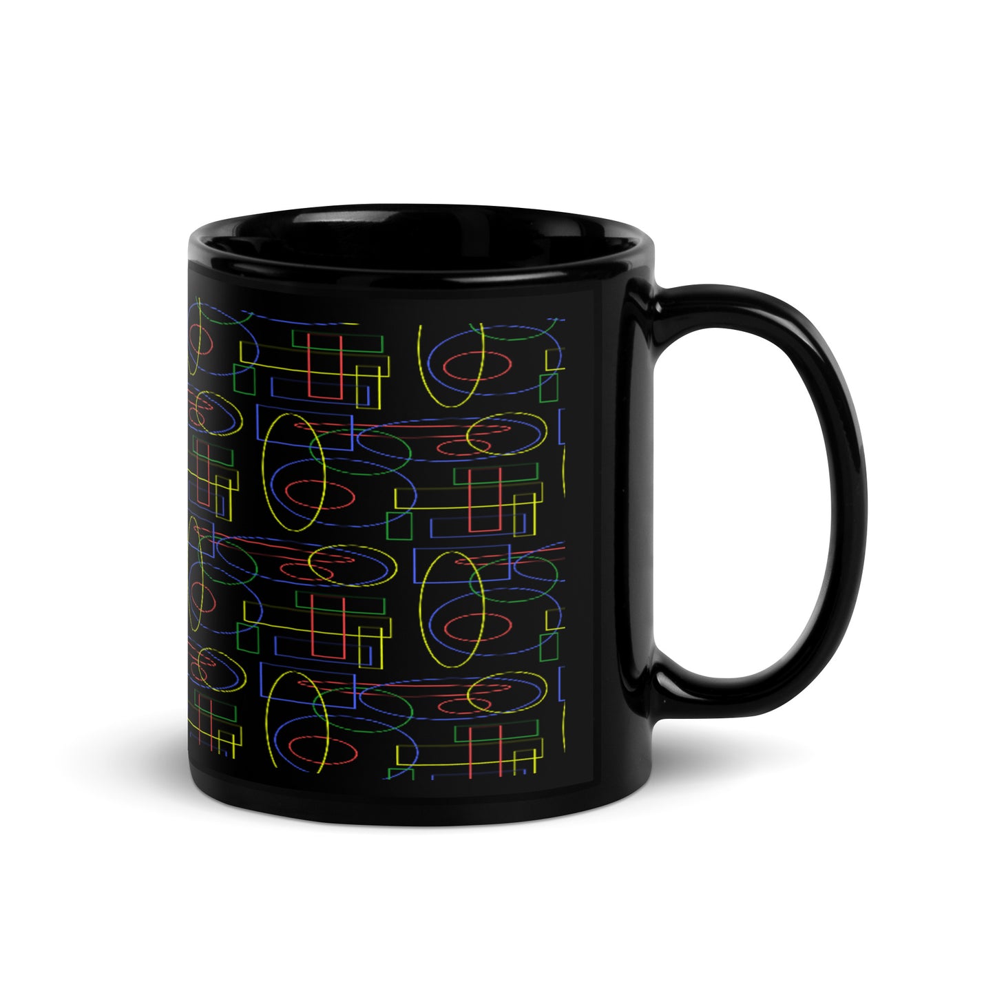 Black Glossy Mug With A Print Of Geometric Shapes 1.1 Tiles