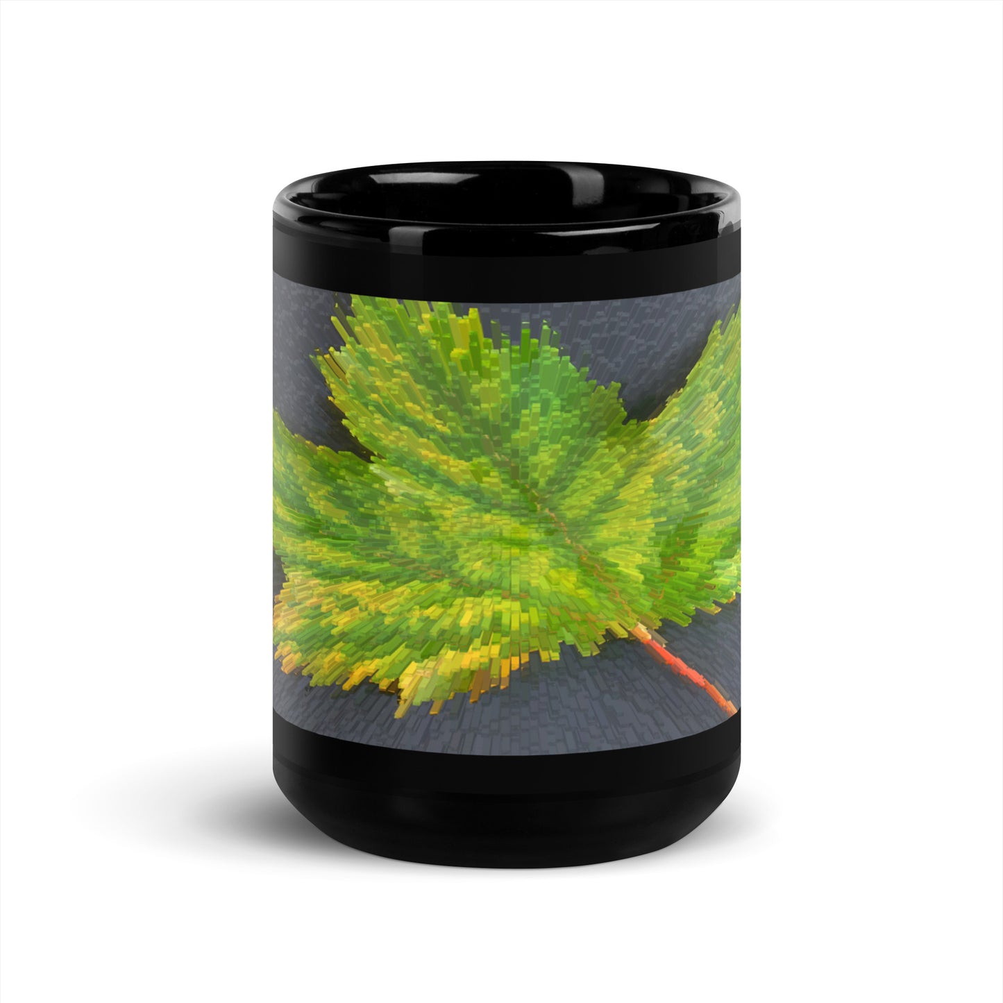 Black Glossy Mug With Print Of Spiky Leaf 1.1