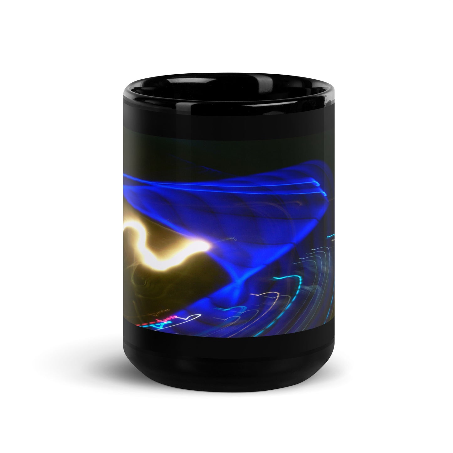 Black Glossy Mug With A Print Of Light Trail 799a