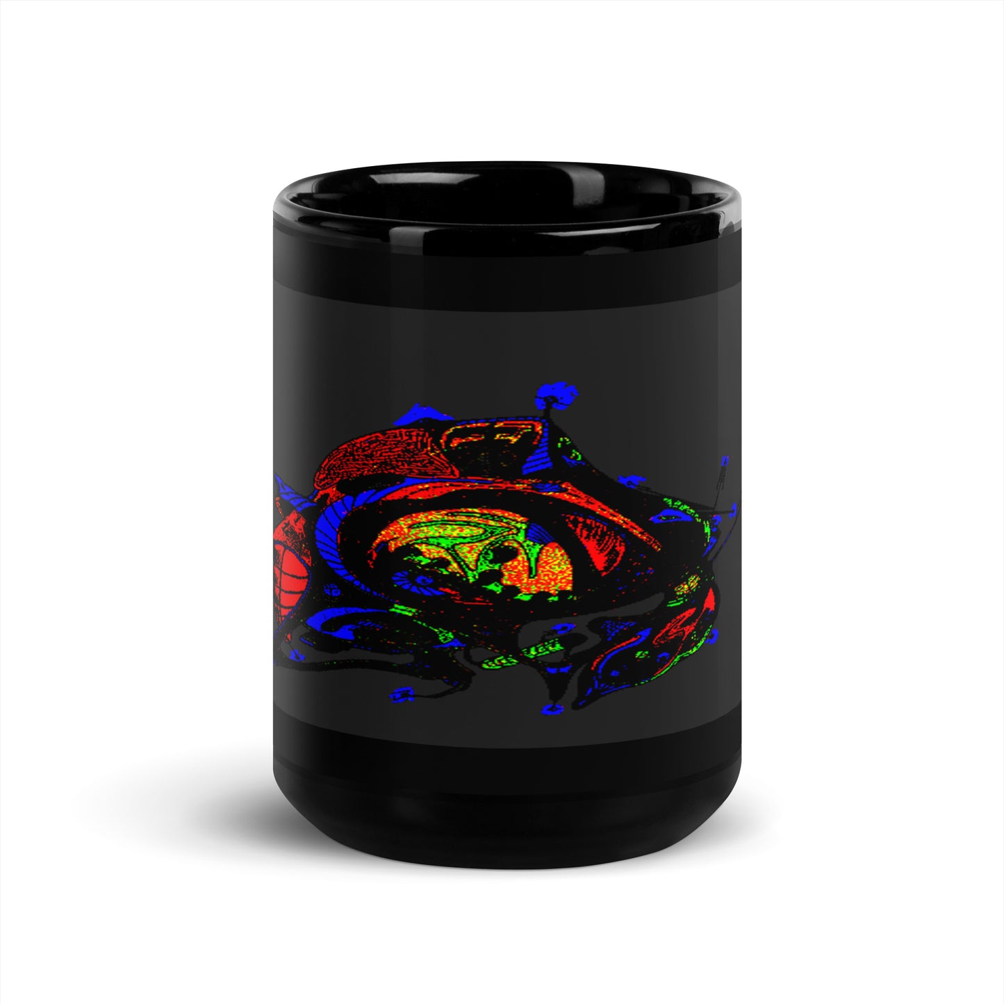 Black Glossy Mug With A Print Of Concept Spaceship 16.4