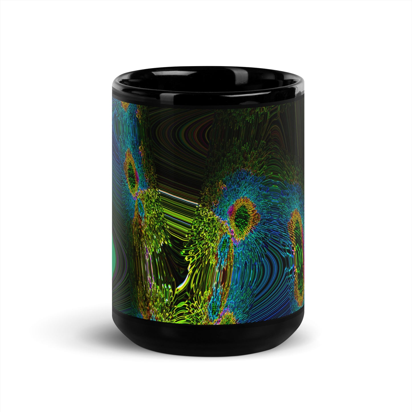 Black Glossy Mug With A Print Of Cosmic Waves 1a1